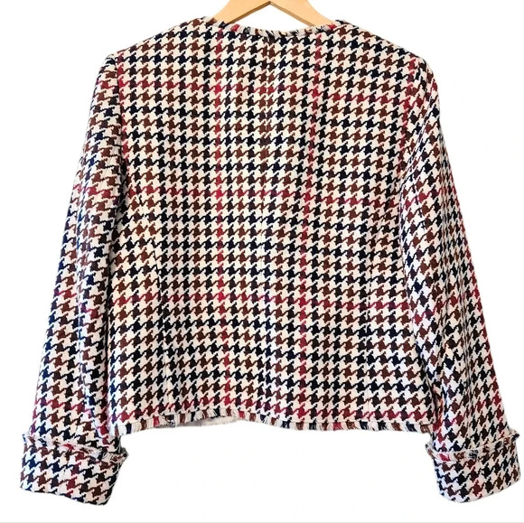 Brooks Brothers Red Fleece Tweed Houndstooth Wool Blended Women's Jacket Size 12 - Picture 12 of 14